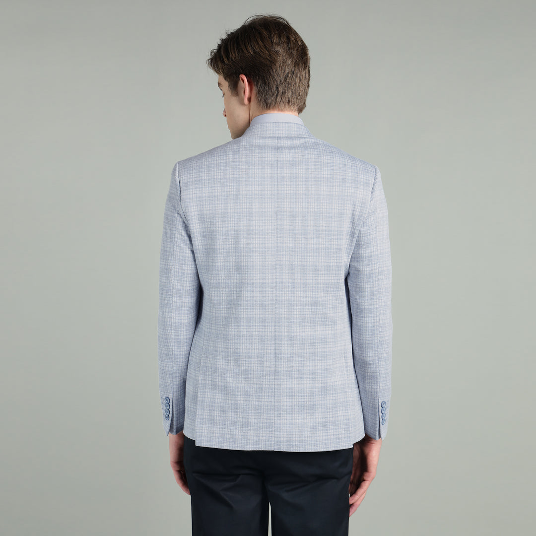 Men’s Light Grey & Light Blue Knitted Check Blazer
