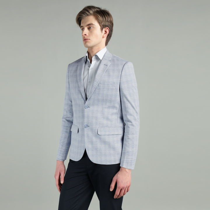 Men’s Light Grey & Light Blue Knitted Check Blazer