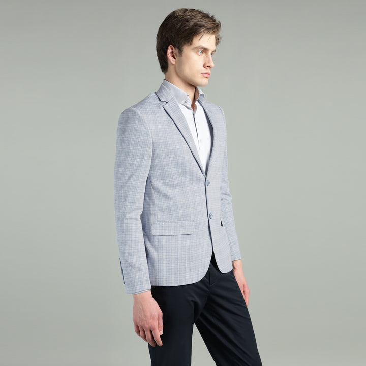 Men’s Light Grey & Light Blue Knitted Check Blazer