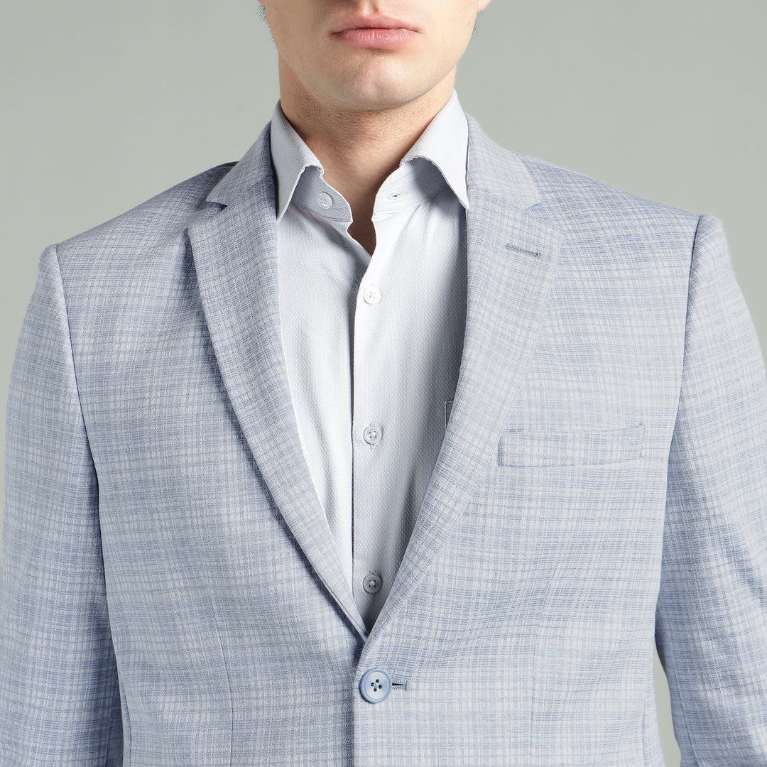 Men’s Light Grey & Light Blue Knitted Check Blazer