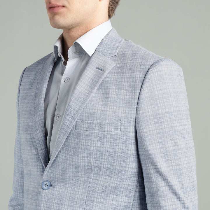 Men’s Light Grey & Light Blue Knitted Check Blazer