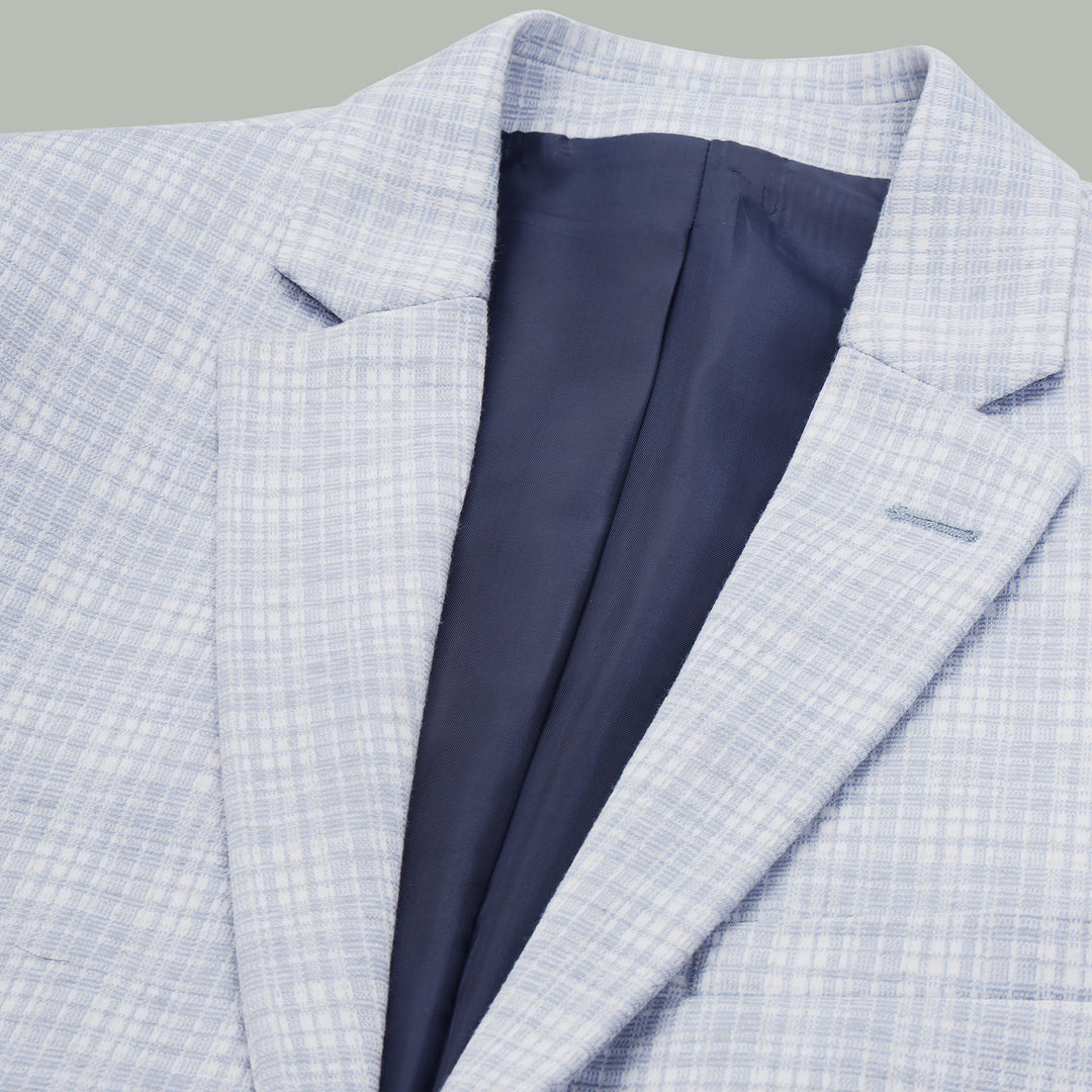 Men’s Light Grey & Light Blue Knitted Check Blazer