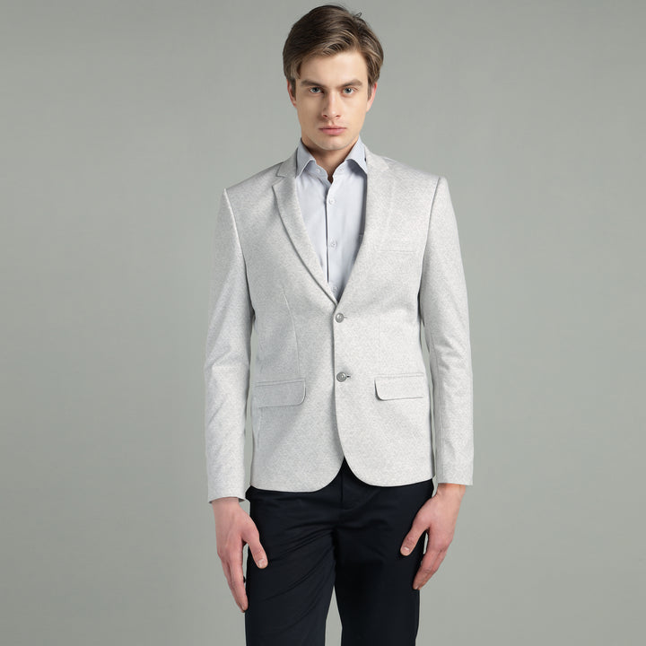 Men’s Light Grey Geometric Pattern Jacquard Blazer