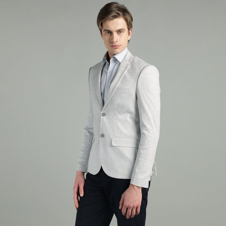 Men’s Light Grey Geometric Pattern Jacquard Blazer
