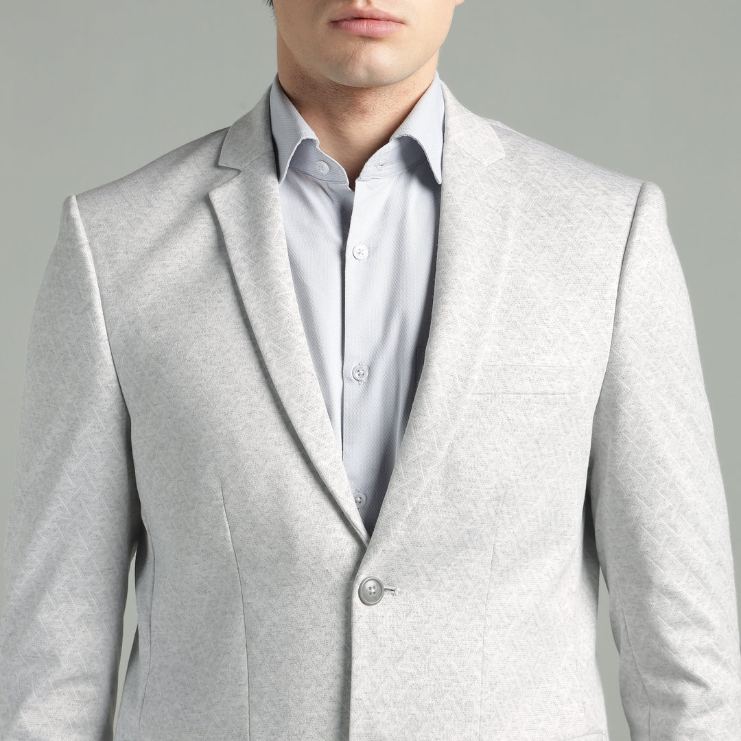 Men’s Light Grey Geometric Pattern Jacquard Blazer