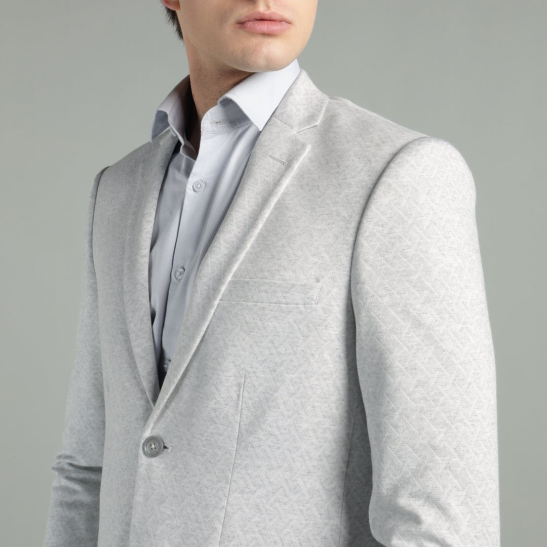 Men’s Light Grey Geometric Pattern Jacquard Blazer