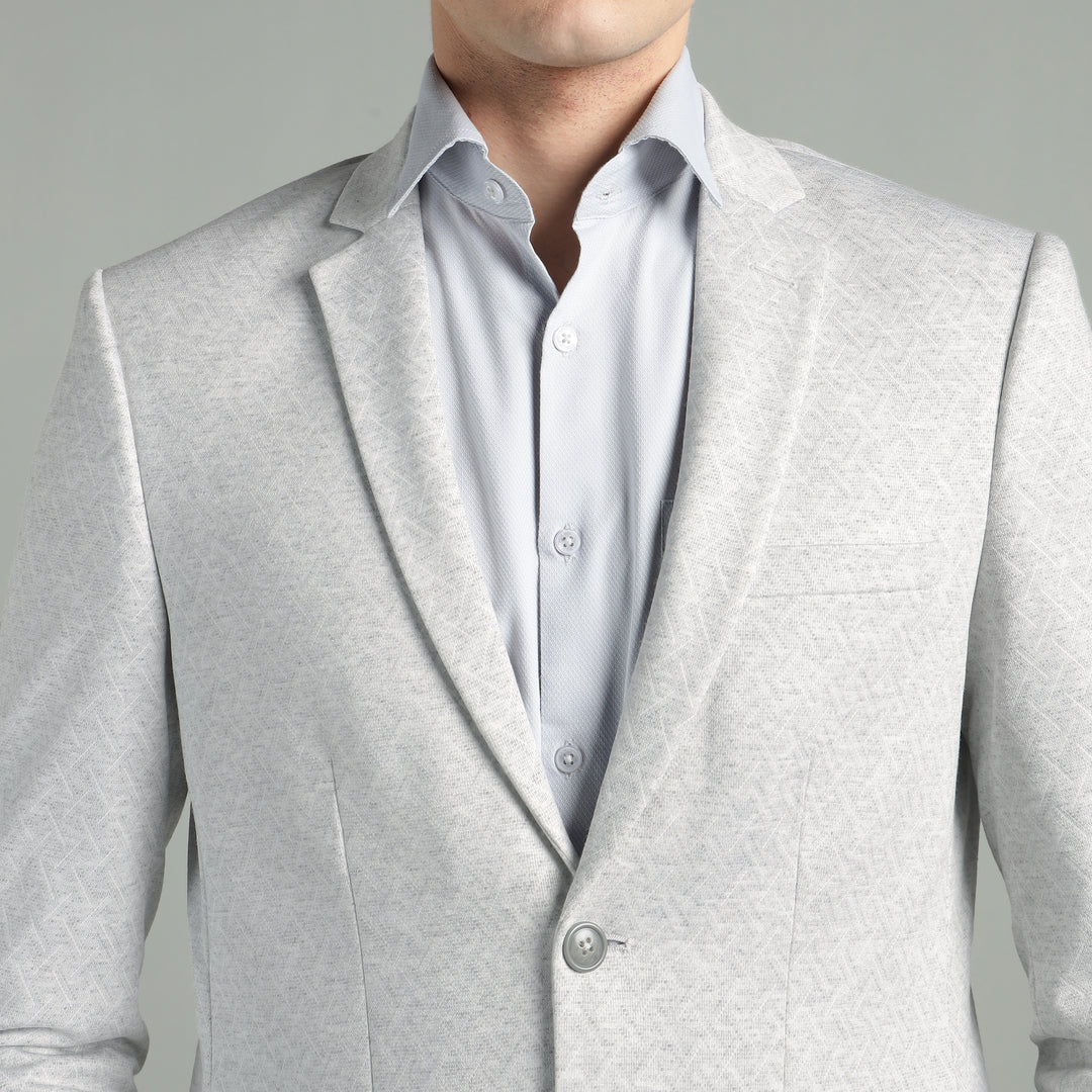 Men’s Light Grey Geometric Pattern Jacquard Blazer