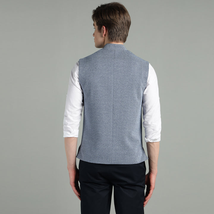 Men’s Classic Blue Textured Nehru Jacket