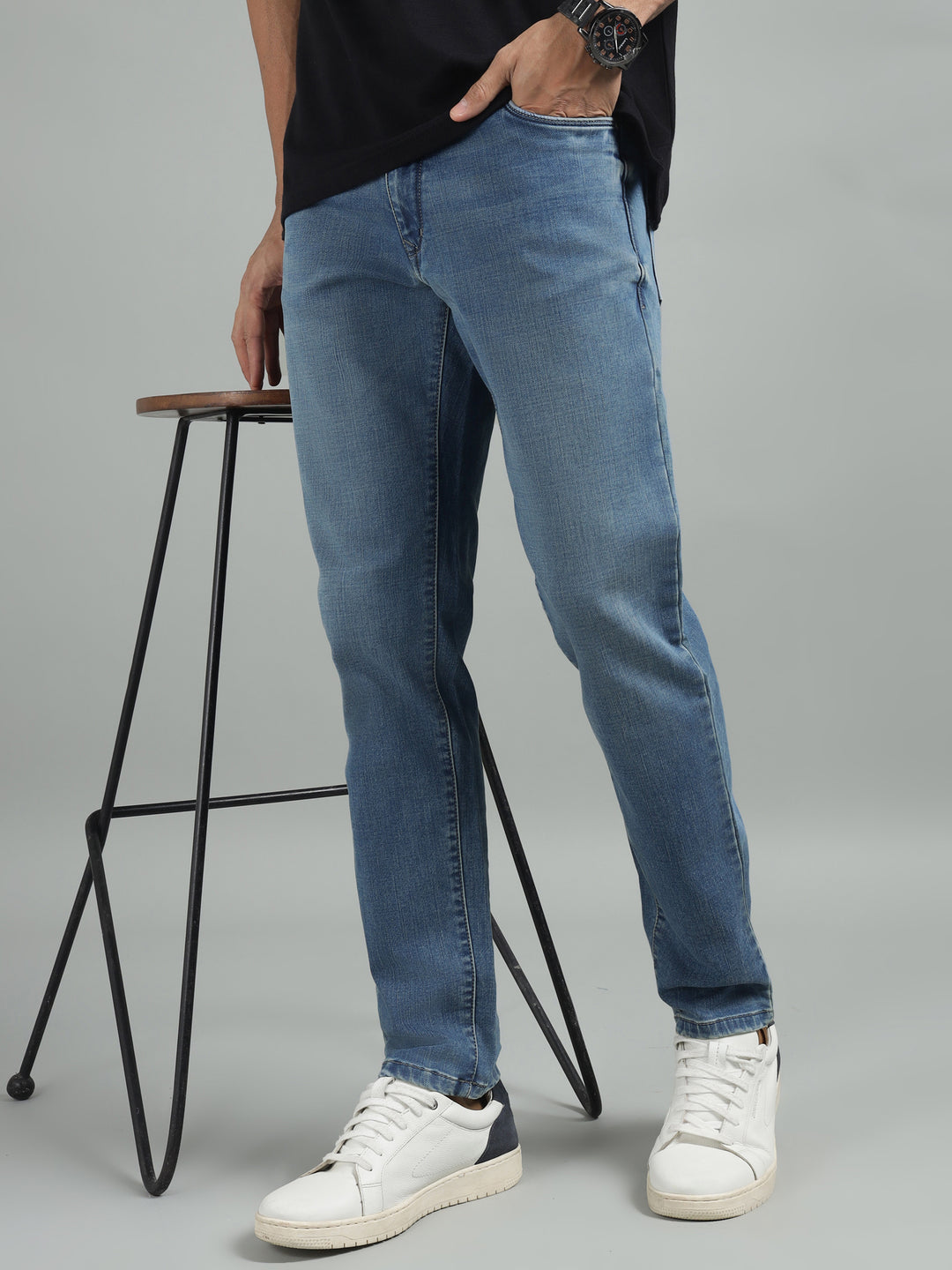 Men Mid Blue Slim Fit Mid Rise Jeans