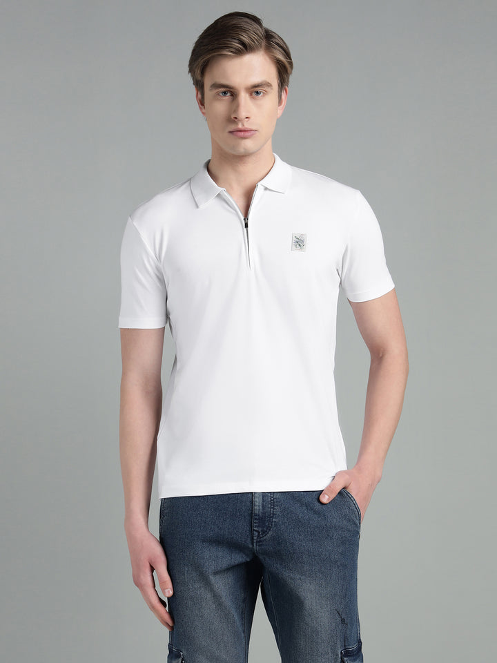 Men's Cotton Blend Zip-Neck Polo T-Shirt