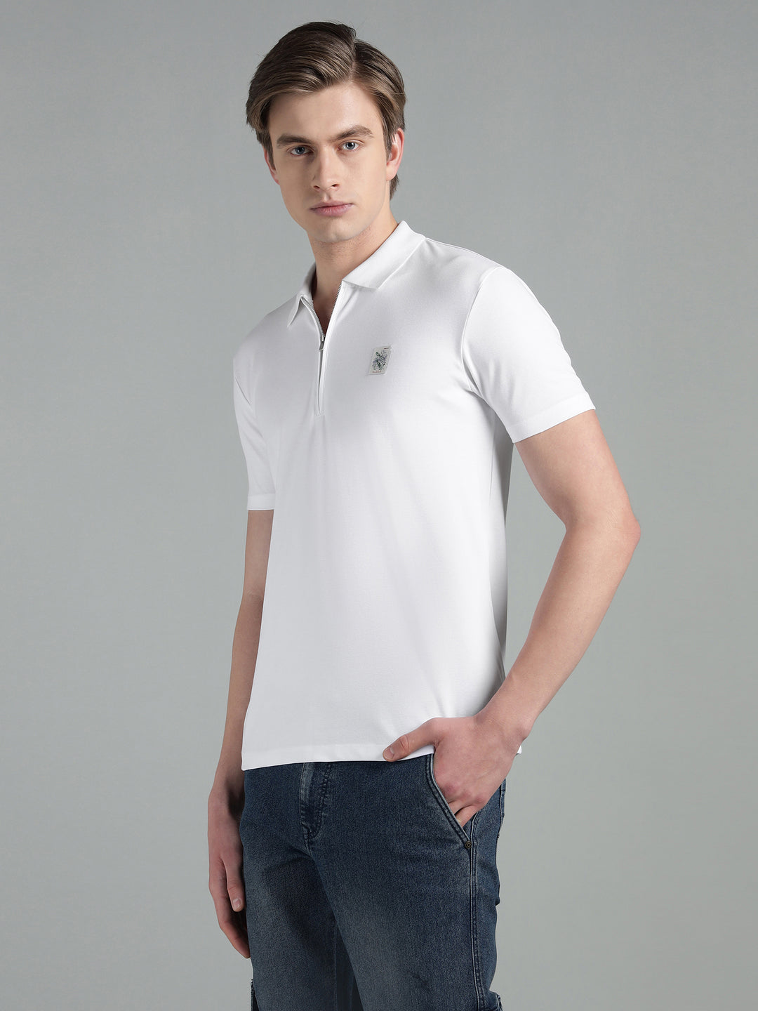 Men's Cotton Blend Zip-Neck Polo T-Shirt