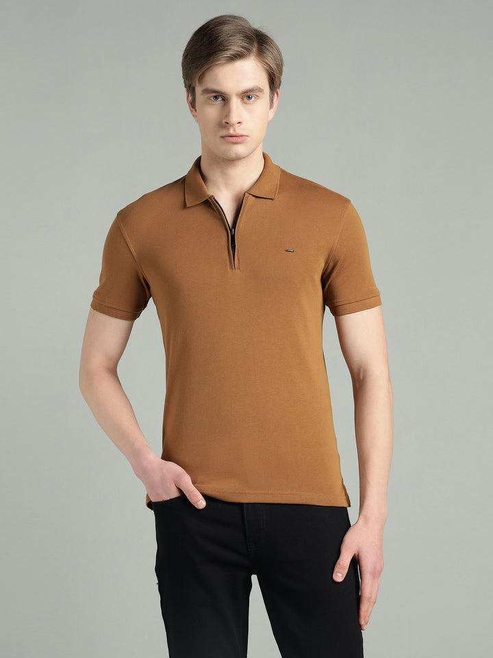 Men's Cotton Blend Zip-Neck Polo T-Shirt