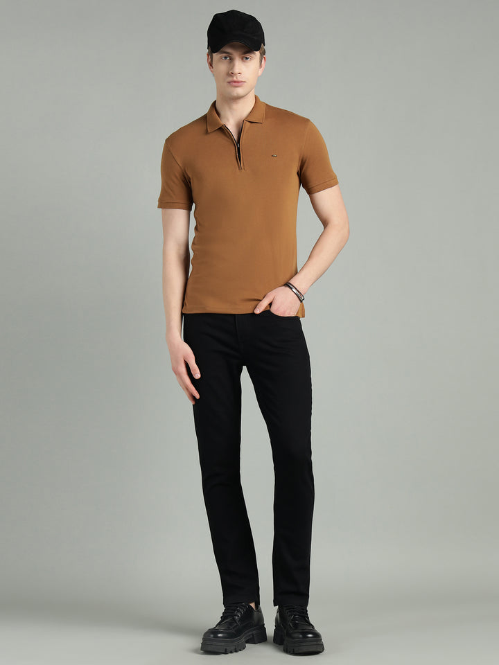 Men's Cotton Blend Zip-Neck Polo T-Shirt