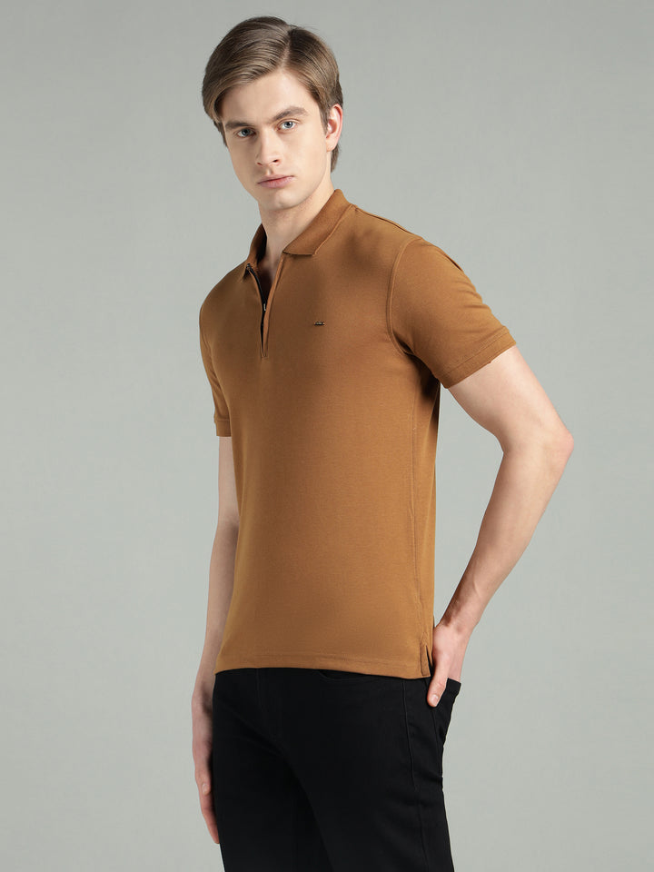 Men's Cotton Blend Zip-Neck Polo T-Shirt