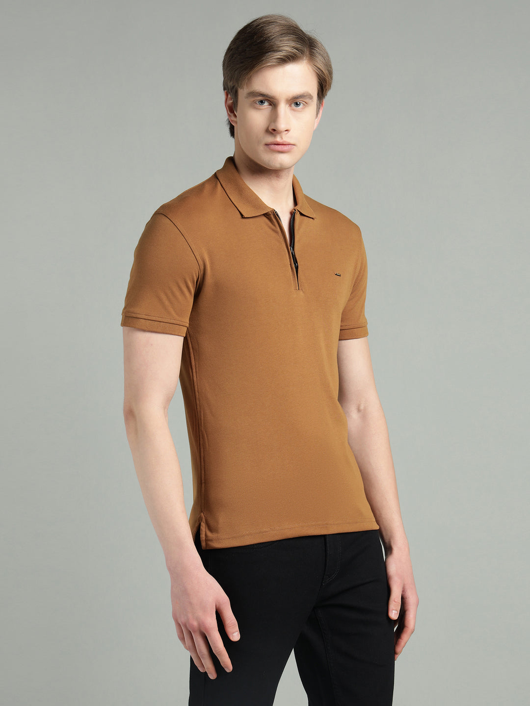 Men's Cotton Blend Zip-Neck Polo T-Shirt