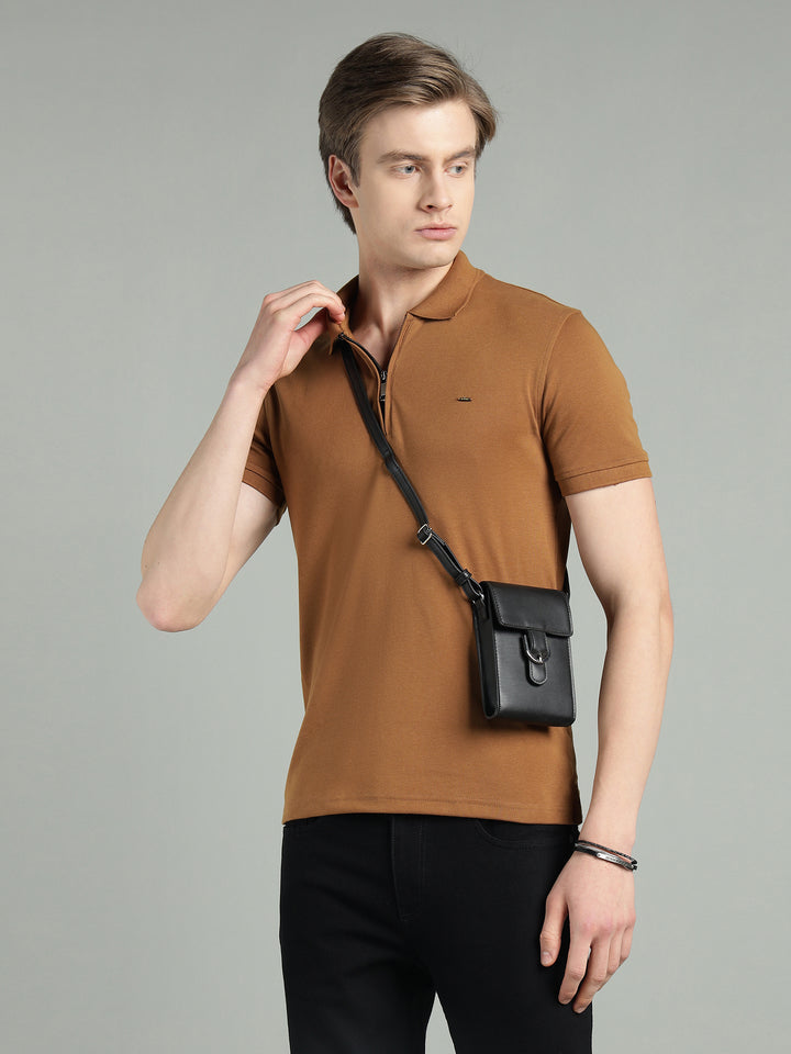 Men's Cotton Blend Zip-Neck Polo T-Shirt