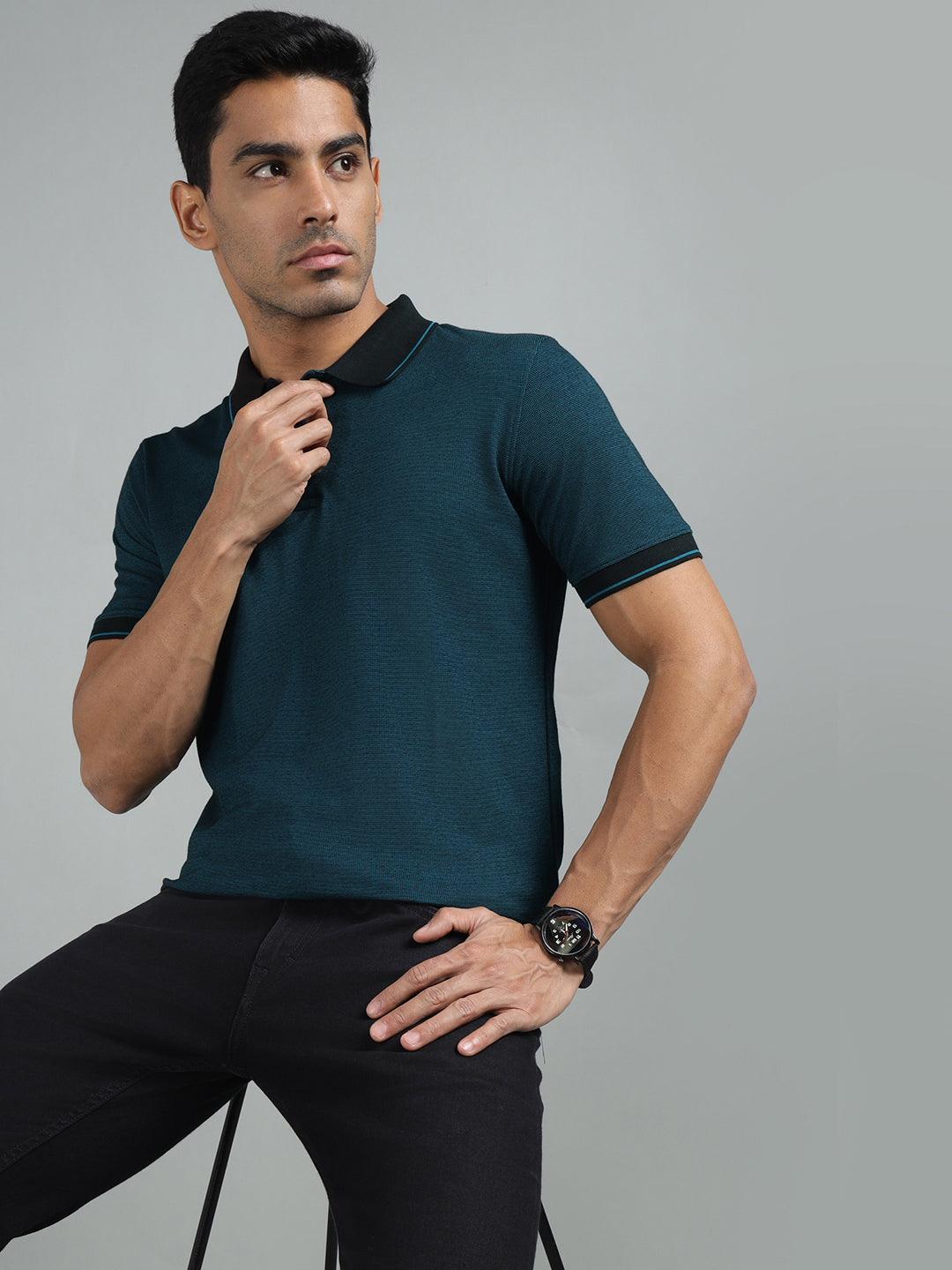 men-navy-regular-fit-textured-polo-neck-thirt-tsh-0156-navy
