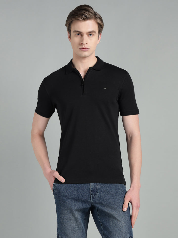 Men's Cotton Blend Zip-Neck Polo T-Shirt