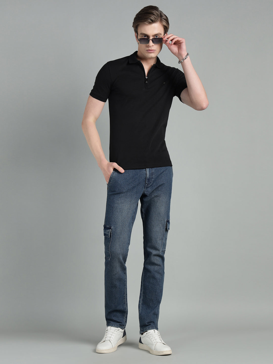 Men's Cotton Blend Zip-Neck Polo T-Shirt