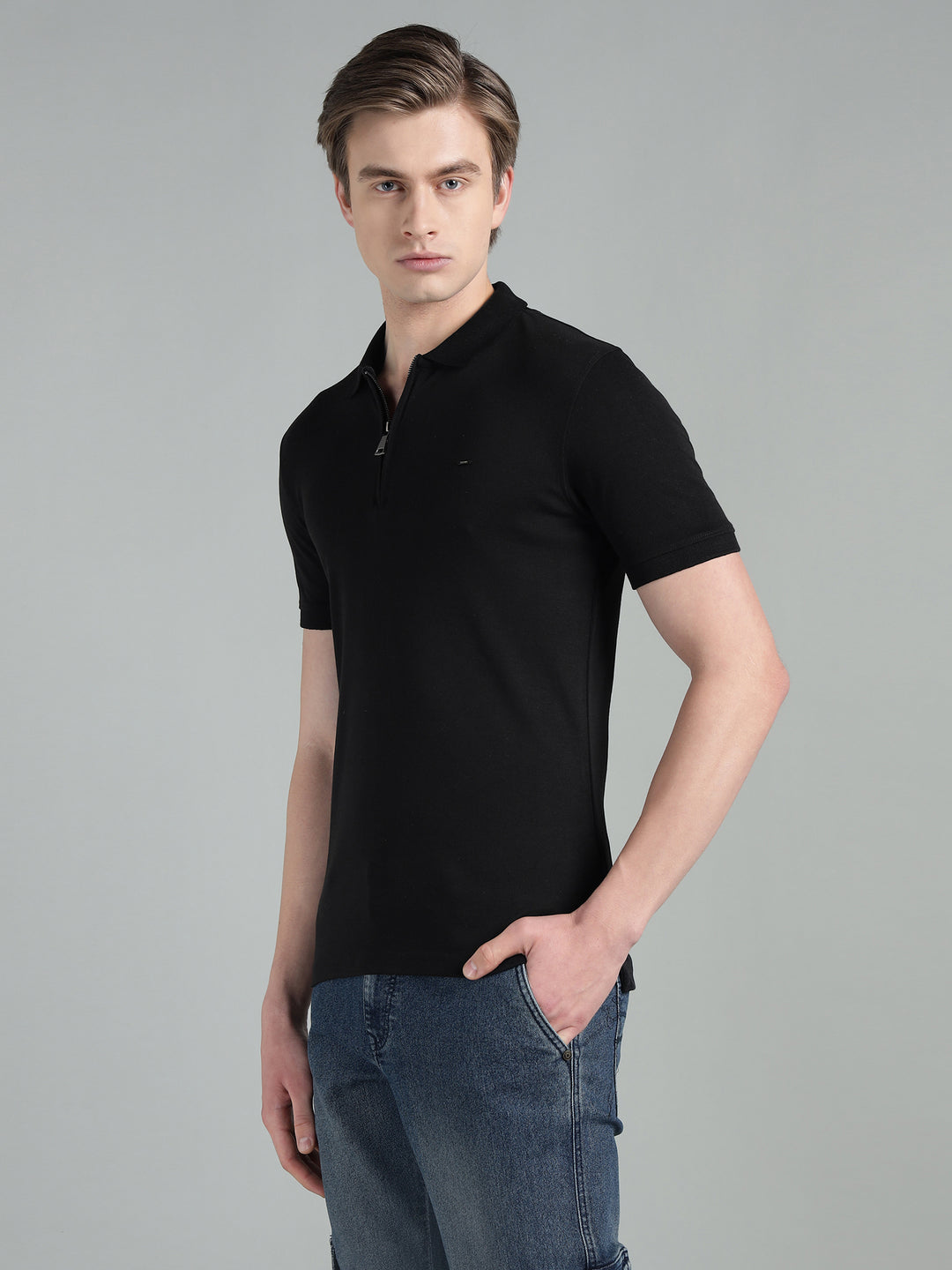 Men's Cotton Blend Zip-Neck Polo T-Shirt