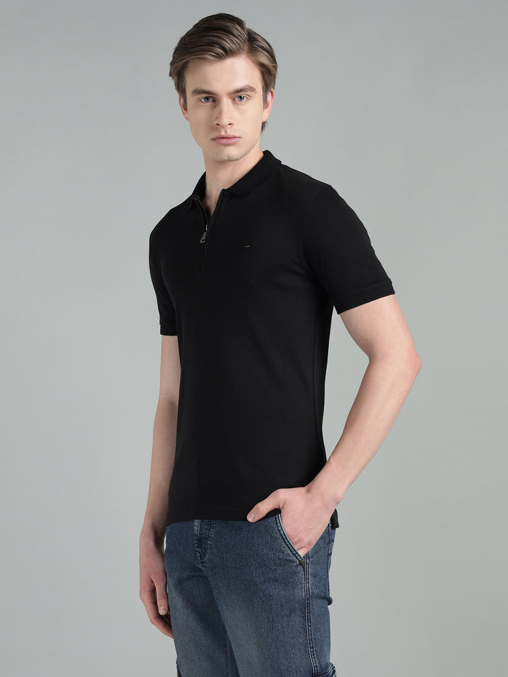 Men's Cotton Blend Zip-Neck Polo T-Shirt