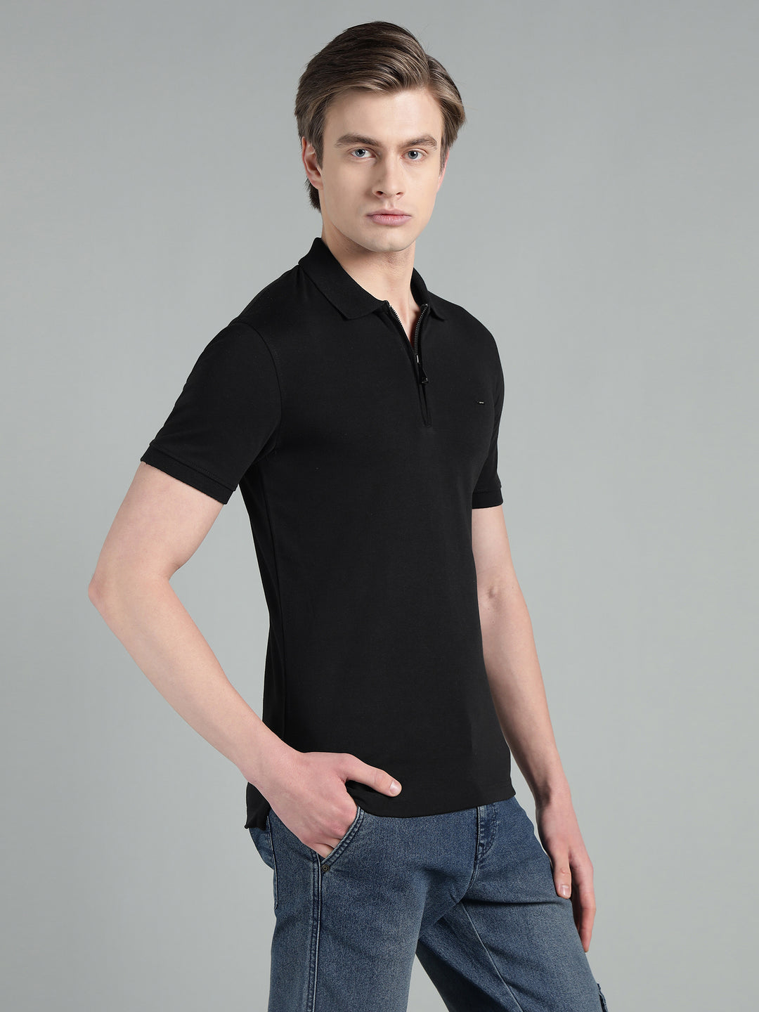 Men's Cotton Blend Zip-Neck Polo T-Shirt