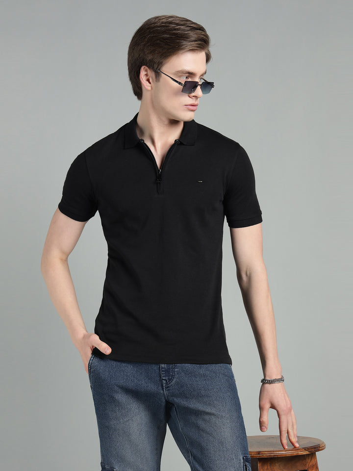Men's Cotton Blend Zip-Neck Polo T-Shirt
