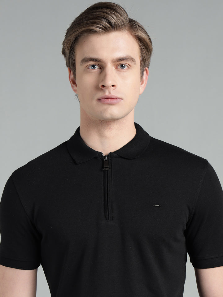 Men's Cotton Blend Zip-Neck Polo T-Shirt