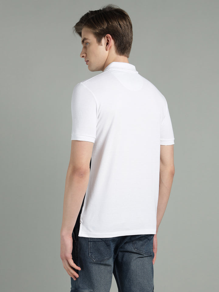 Men's White & Navy Blue Cotton Polo T-Shirt