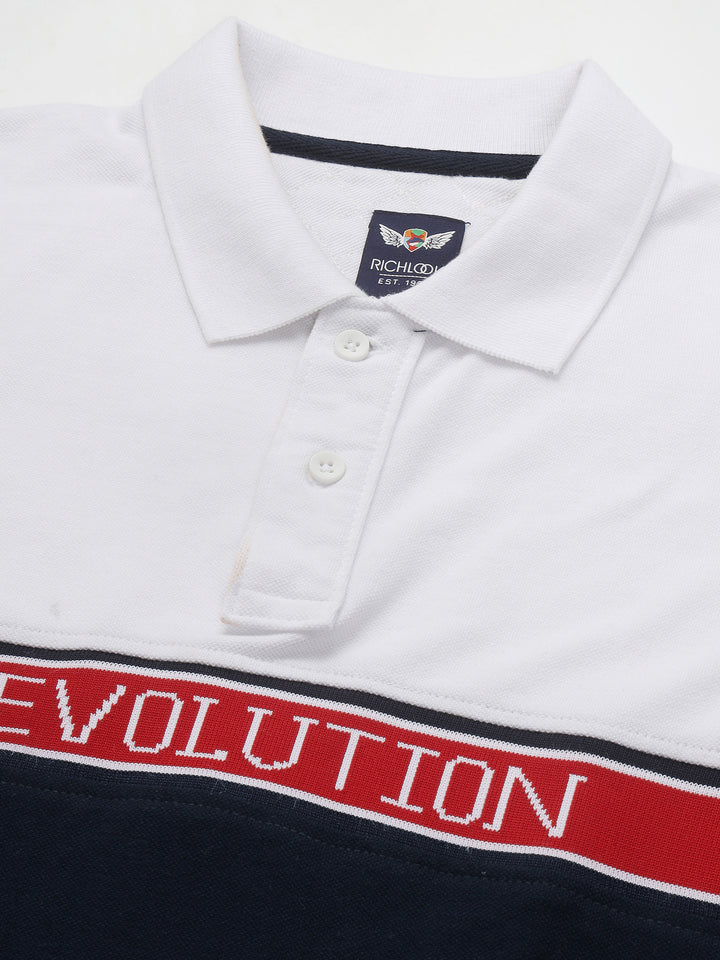Men's White & Navy Blue Cotton Polo T-Shirt