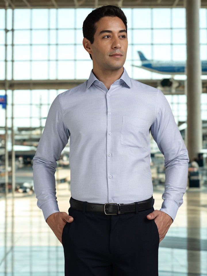 Men Dobby Light Blue Cotton Formal Shirt