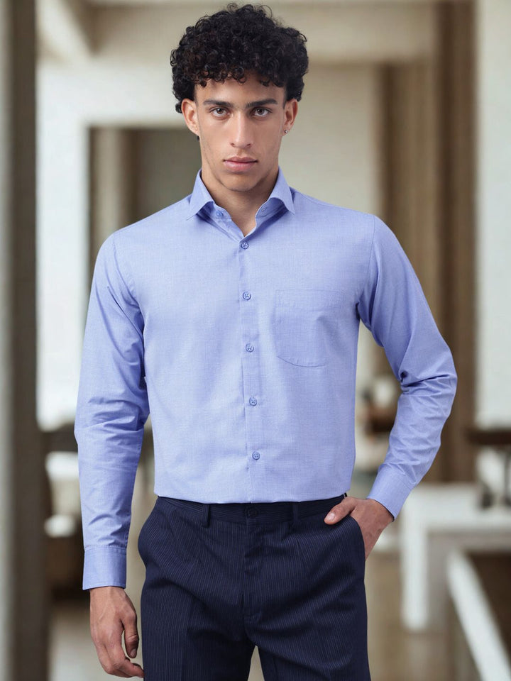 Men Mid Blue Regular Fit Formal Shirt
