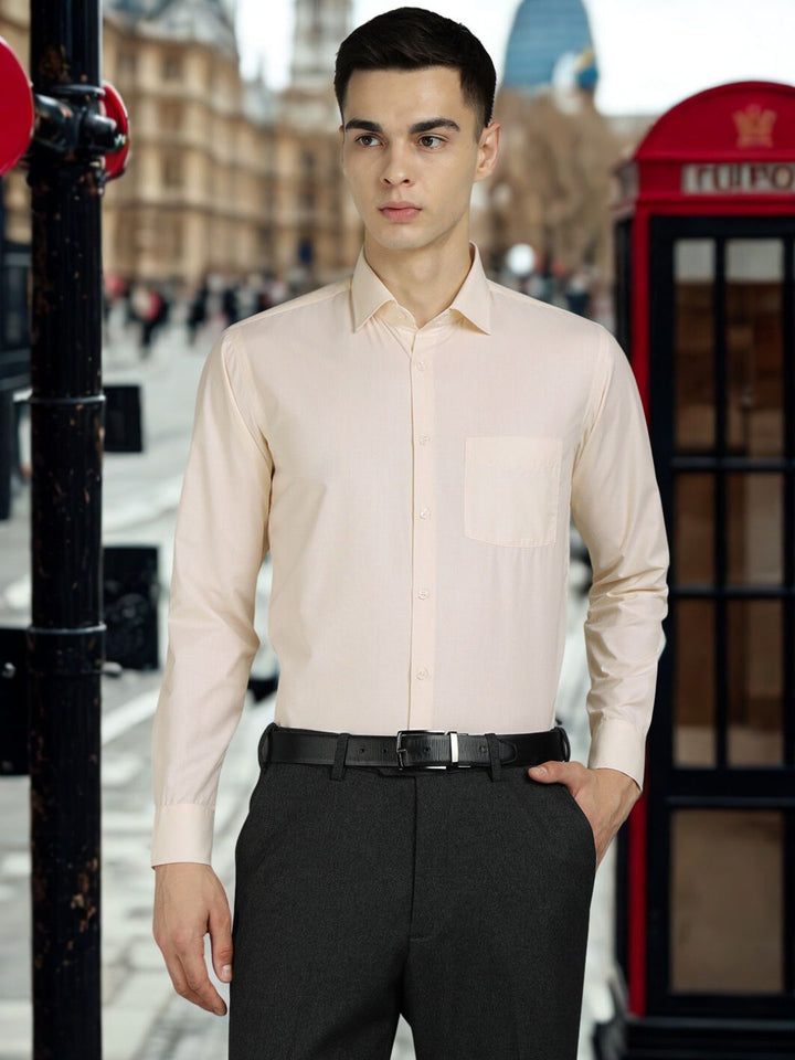 Men Solid Beige Cotton Formal Shirt