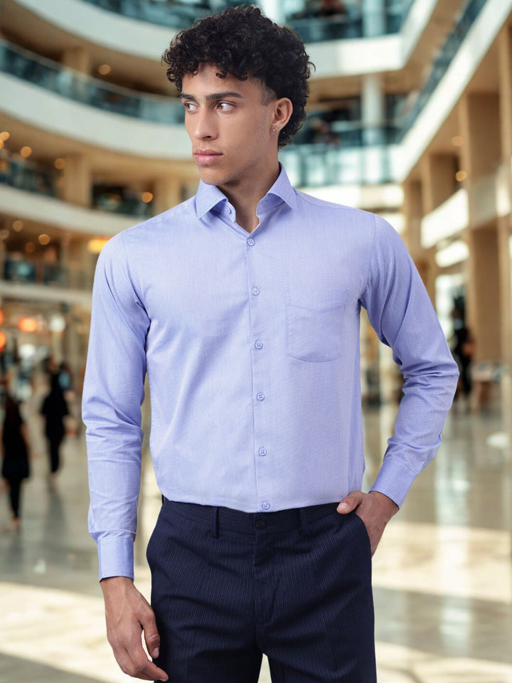 Men Textured Blue Regular Fit Formal Shirt