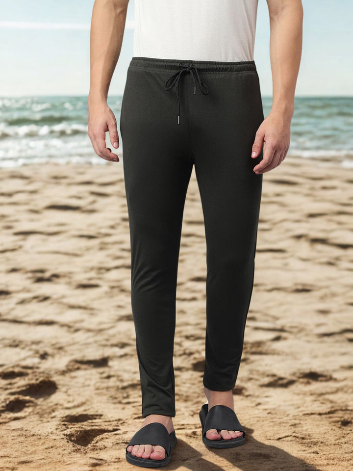 Men Olive Slim Fit Mid Rise Track Pant