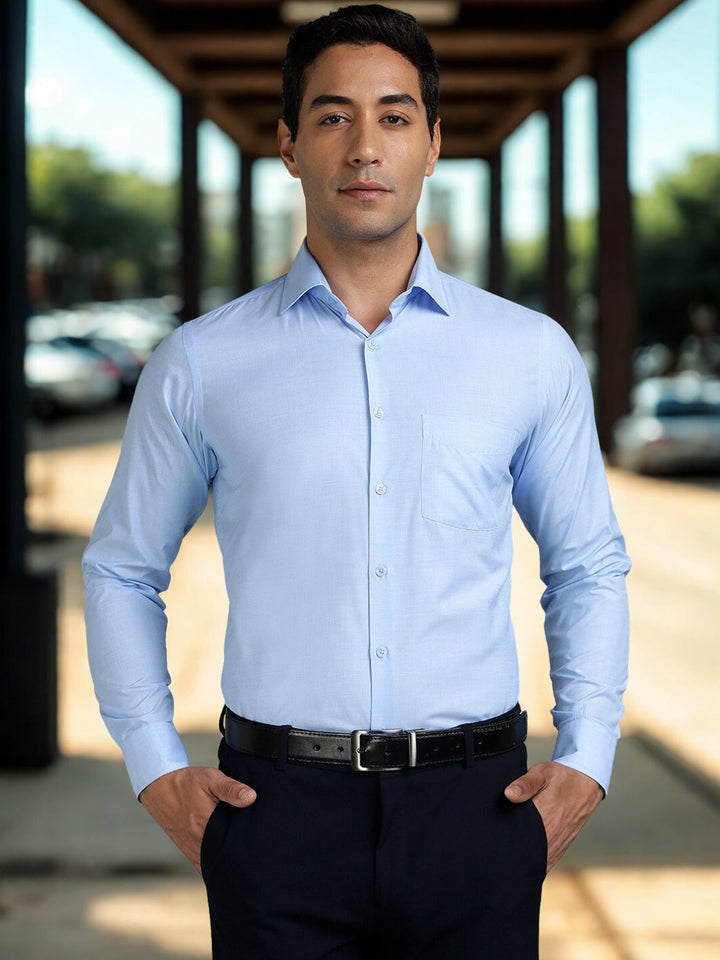 Men Light Blue Cotton Formal Shirt