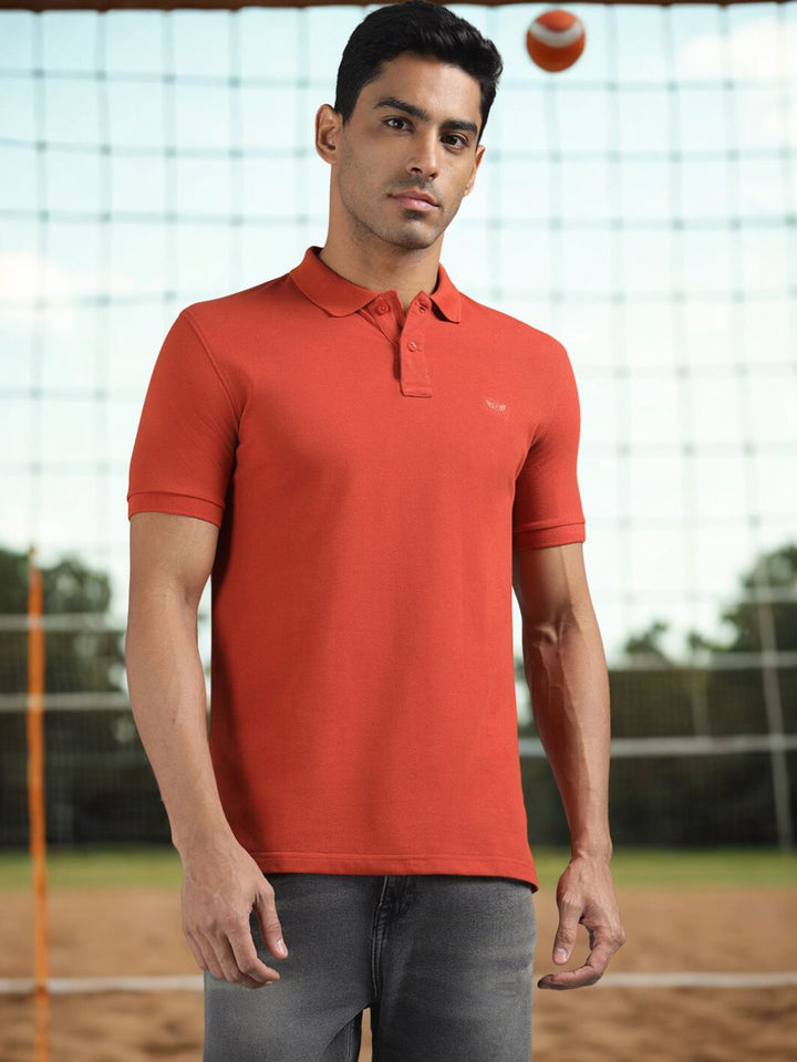 Men Solid Rust Regular Fit Polo T-shirt