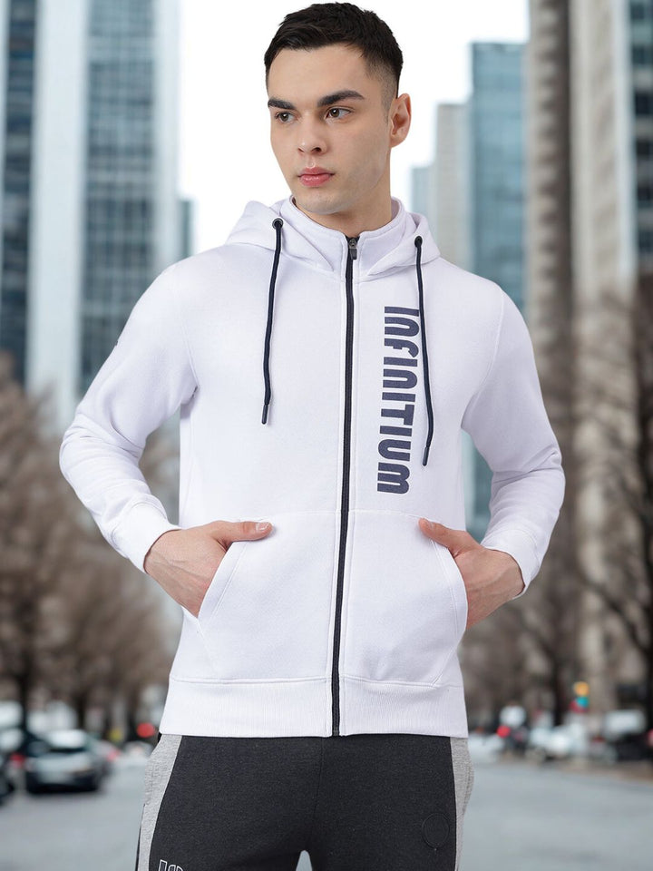 Men White Hooded Zipper Jacket
