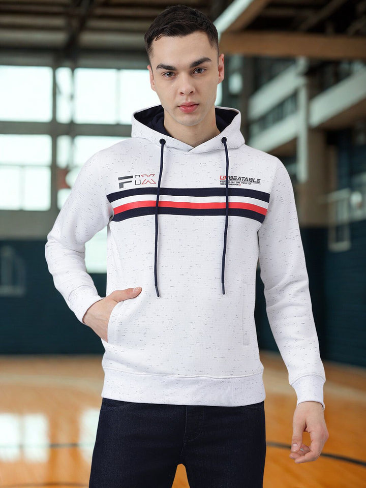 Men White Striped Regular Fit Hooded Sweatshirt