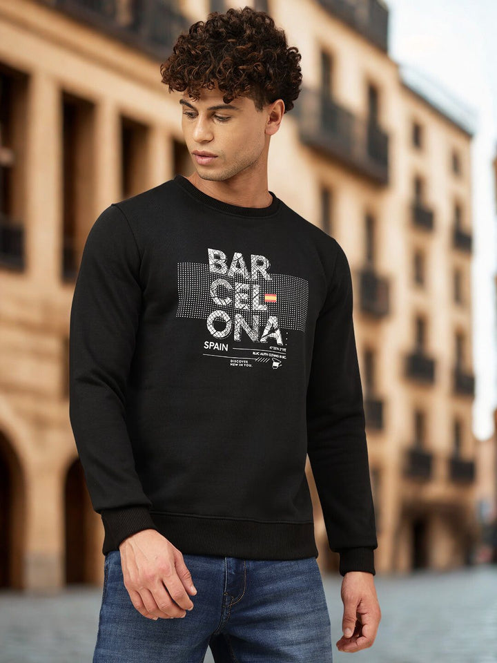 Men Black Crew Neck Sweatshirt