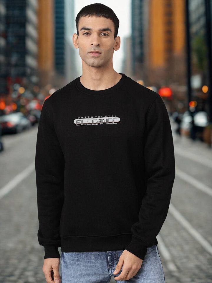 Men Black Regular Fit Crew Neck Sweatshirt