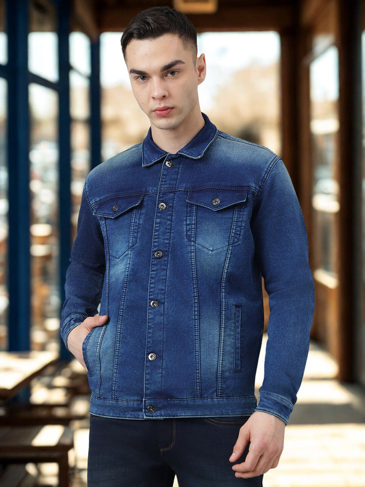 Men Blue Regular Fit Denim Jacket