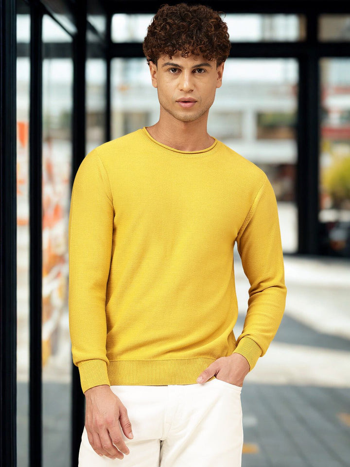 Men Yellow Full Sleeve Sweater