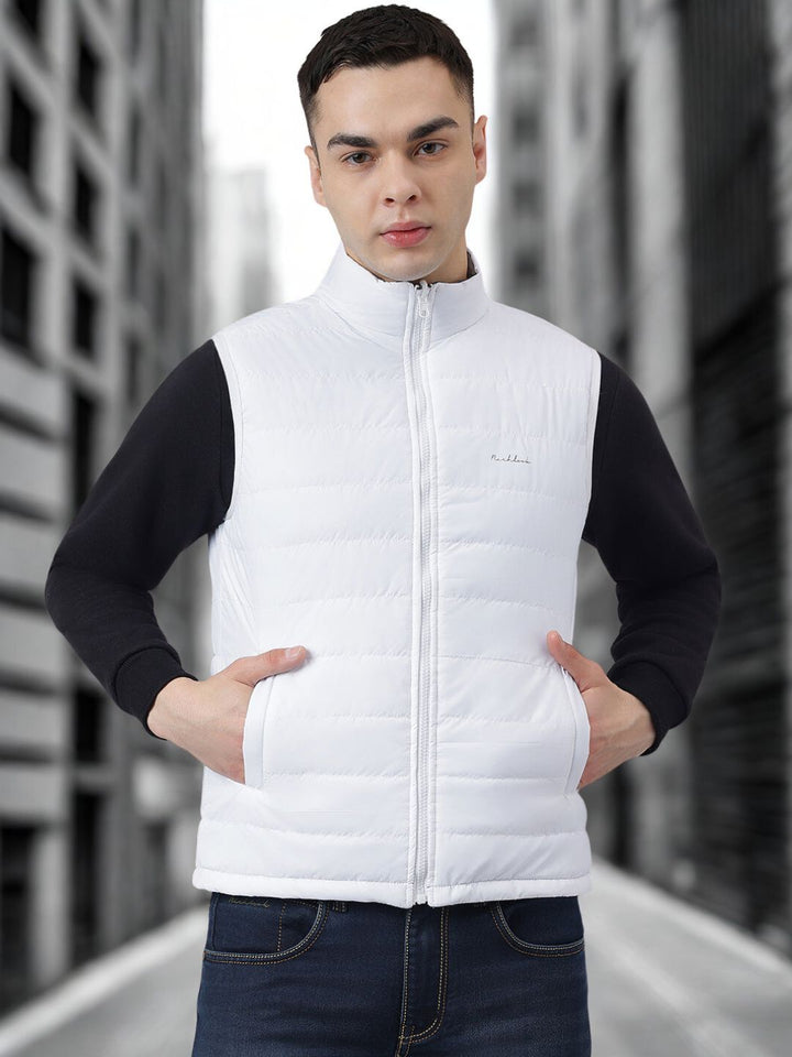Men White & Brown Reversible Sleeveless Puffer Jacket