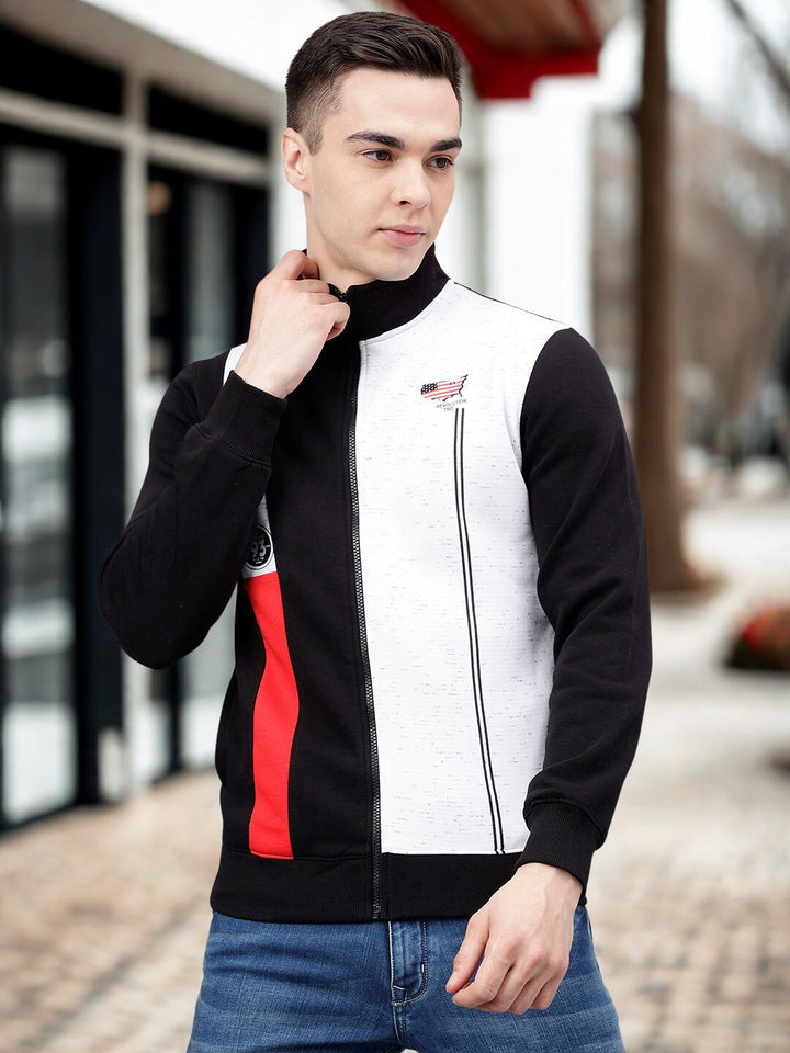 Men Red White Black Color Blocked Jacket