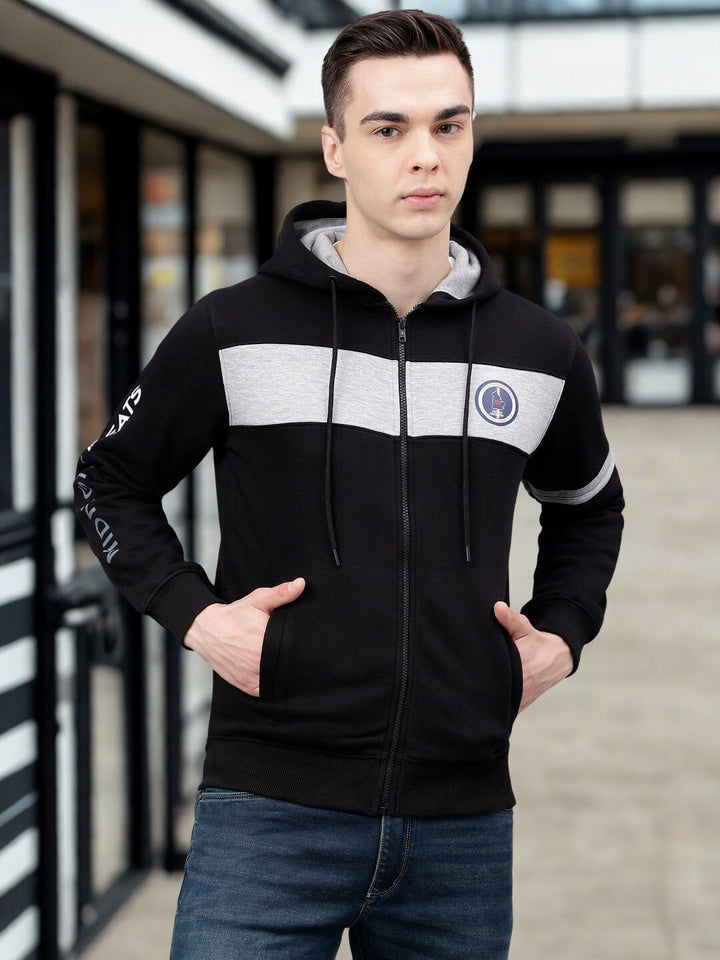 Men Black Color blocked Hooded Jacket