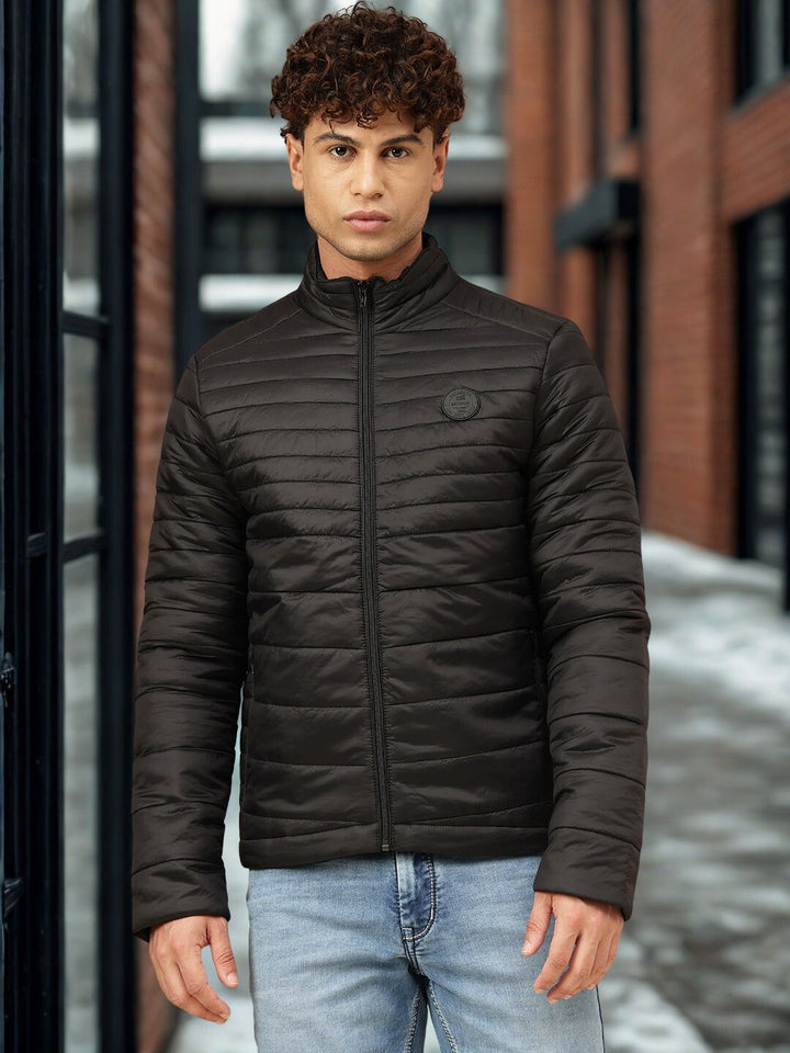 Men Black Full Sleeve Puffer Jacket