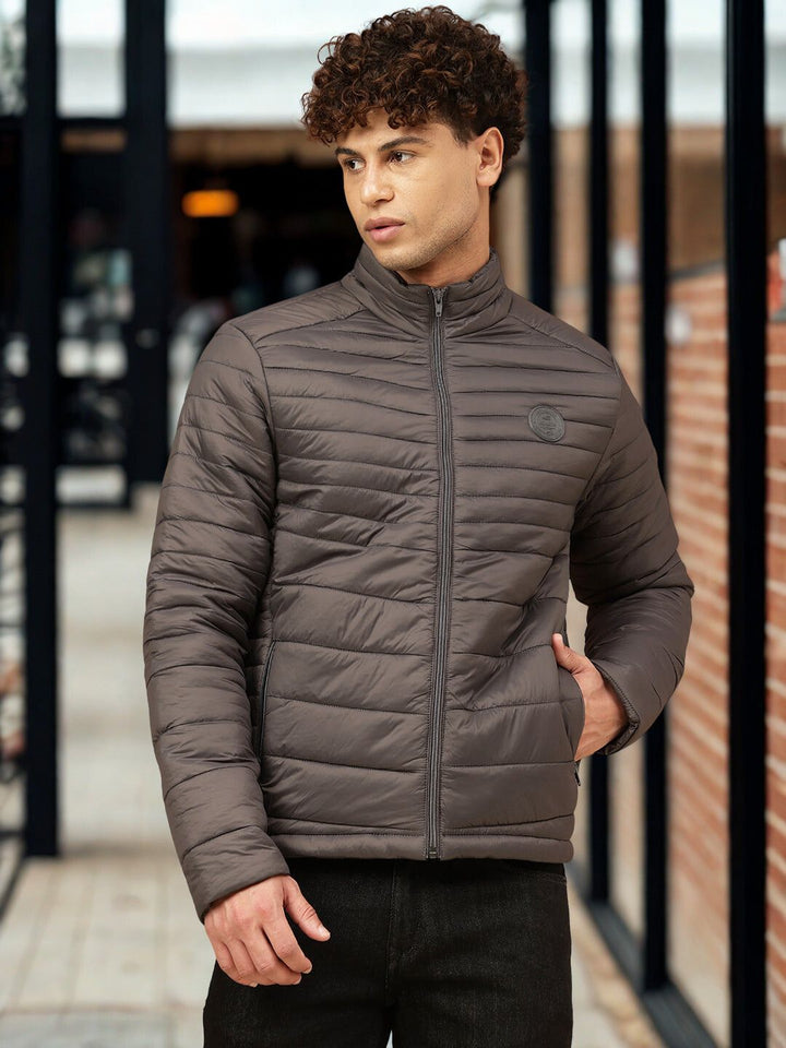 Men Grey Full Sleeve Puffer Jacket