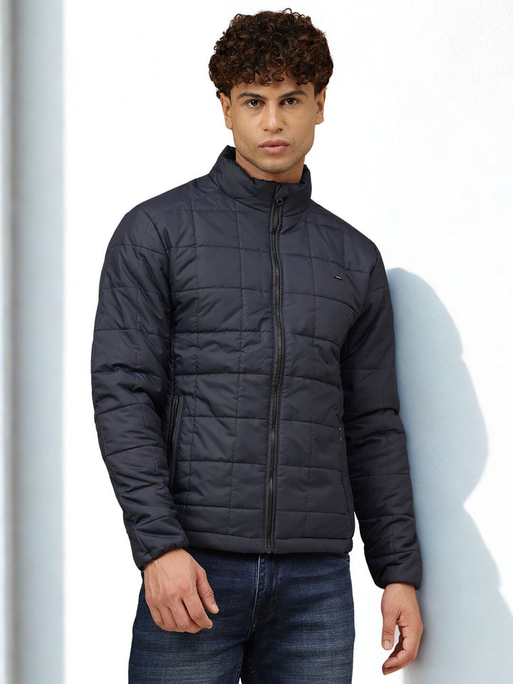 Men Navy Regular Fit Puffer Jacket