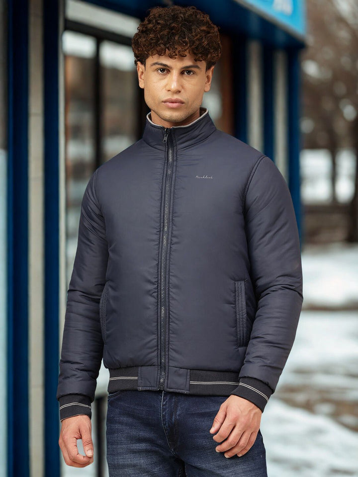 Men Navy & Grey Full Sleeve Reversible Jacket